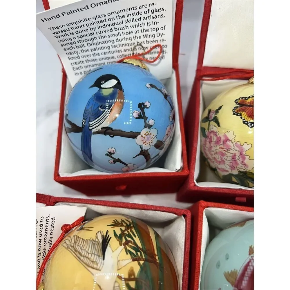 WORLD TREASURE TRADING COMPANY Reverse Painted Glass Ornaments-Lot Of 4